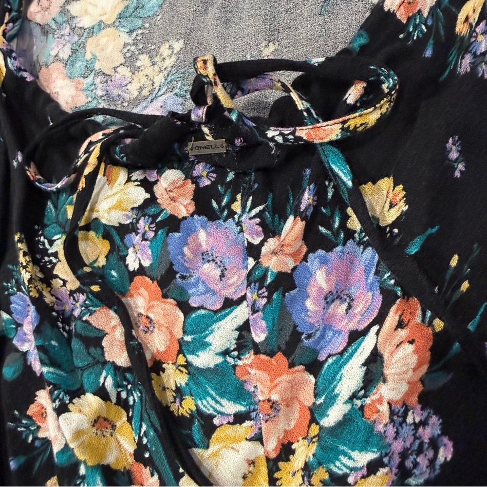 O’Neill NWT Alta Midi Floral Open Back Dress Women’s Small Black/Multi Romantic - Picture 13 of 14